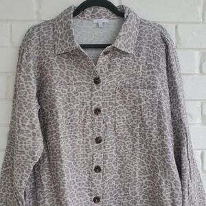 Calme By Johnny Was Women’s Double Pocket Shacket Leopard Print Size Small